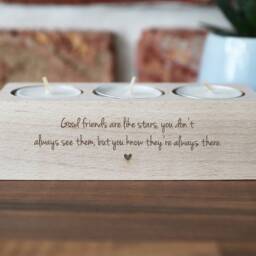 Engraved Wooden Tealight Candle Holder With Custom Friendship Quote For Home Decor - thumbnail 2