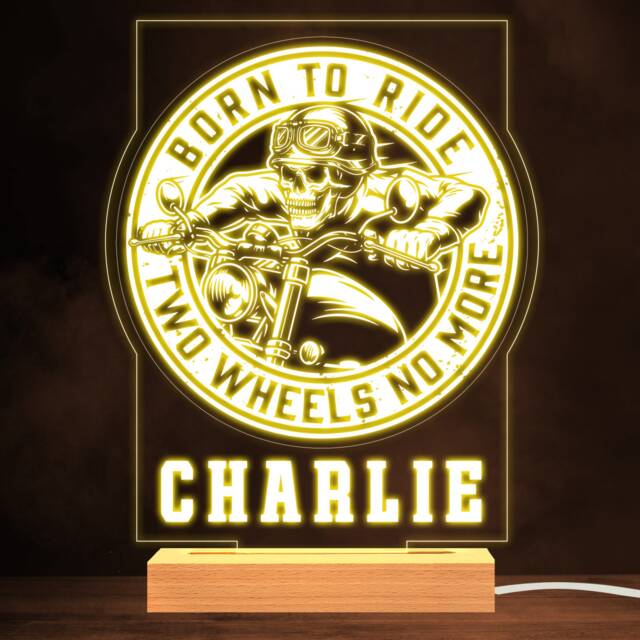 Skull On A Motorbike Born To Ride Personalised Gift Warm White Lamp Night Light - Bedroom - image 1