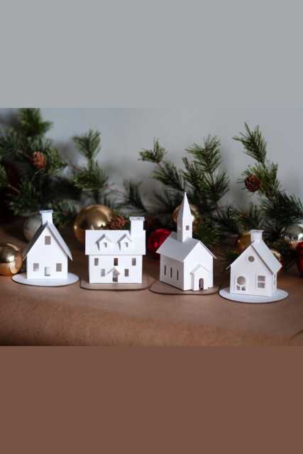 Putz House Christmas Village Kit, 4 Pre-Cut White Paper Houses in Mini Or Tealight Size, Family Holiday Party Craft , Minimalist Decor - image 1