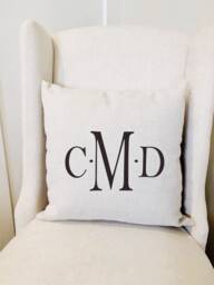 Personalized Linen Monogram Pillow Cover - Farmhouse Decor - thumbnail 1
