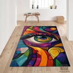 Abstract Eye Art Rug - Colorful Geometric Surreal Mat - thumbnail 3