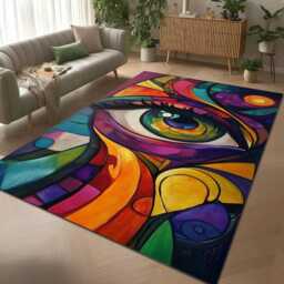 Abstract Eye Art Rug - Colorful Geometric Surreal Mat - thumbnail 2