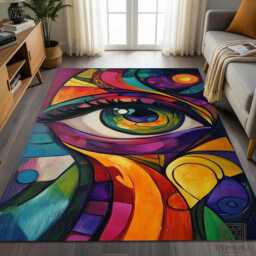 Abstract Eye Art Rug - Colorful Geometric Surreal Mat
