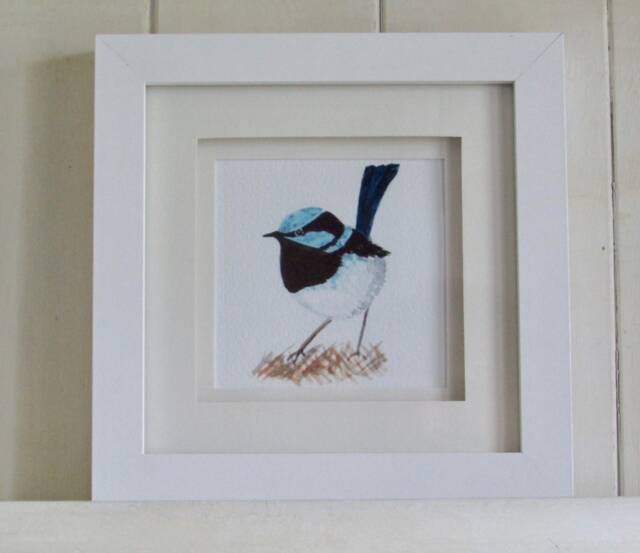 Framed Picture Of Bird -Fine Art Print - Blue Fairy Wren-Watercolour Painting - image 1