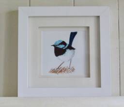 Framed Picture Of Bird -Fine Art Print - Blue Fairy Wren-Watercolour Painting - thumbnail 1