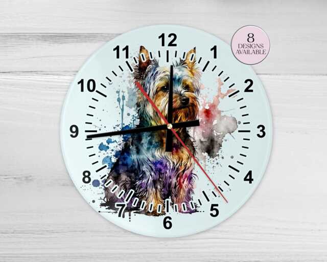 Watercolour Yorkshire Terrier Glass Wall Clock - Dog Gift Home D??cor Yorkie Mum Housewarming - image 1