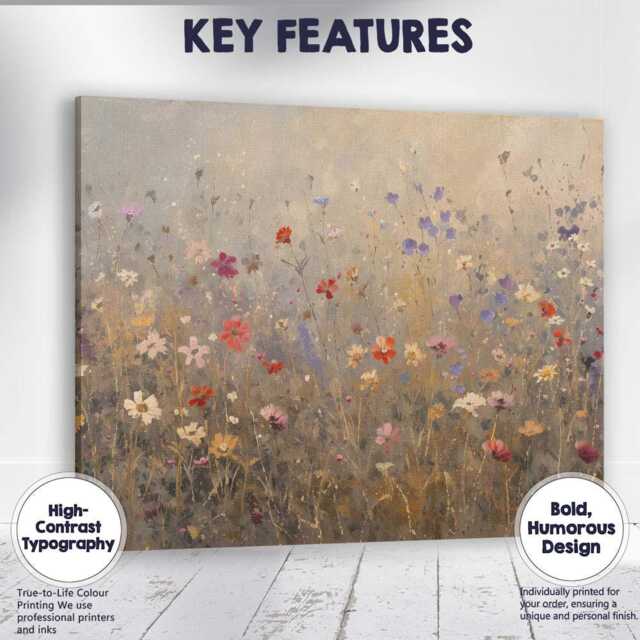 Delicate Wildflower Meadow Soft Neutral Botanical Painting Canvas Wall Art Print Decor Picture Ready To Hang - image 1