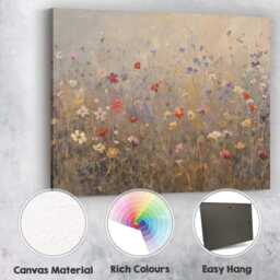 Delicate Wildflower Meadow Soft Neutral Botanical Painting Canvas Wall Art Print Decor Picture Ready To Hang - thumbnail 2