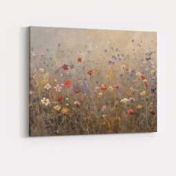 Delicate Wildflower Meadow Soft Neutral Botanical Painting Canvas Wall Art Print Decor Picture Ready To Hang - thumbnail 4