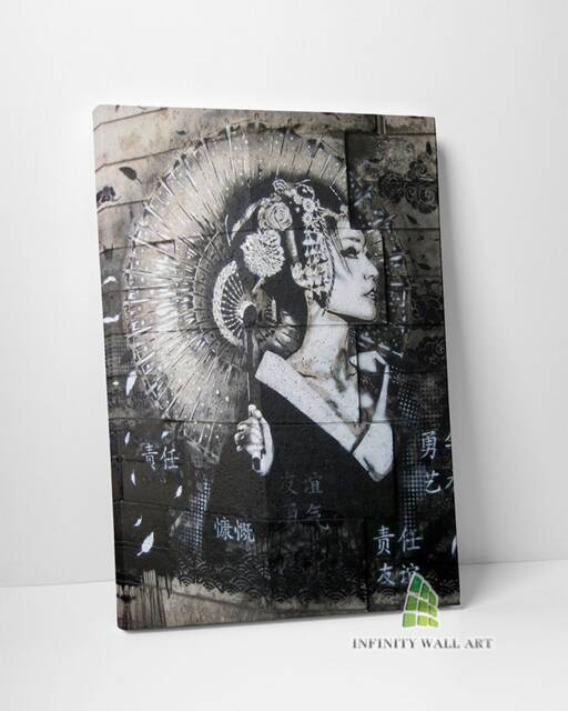 Japanese Geisha Girl Flowers Graffiti Canvas Art Wall Print Picture Banksy Style Framed Home Decor -D132 - image 1