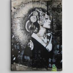 Japanese Geisha Girl Flowers Graffiti Canvas Art Wall Print Picture Banksy Style Framed Home Decor -D132 - thumbnail 2