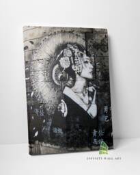 Japanese Geisha Girl Flowers Graffiti Canvas Art Wall Print Picture Banksy Style Framed Home Decor -D132 - thumbnail 1