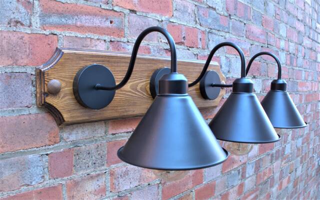 Industrial Wall Sconce Lighting 3 Metal Shade Lights Mounted Lamp Vintage - image 1