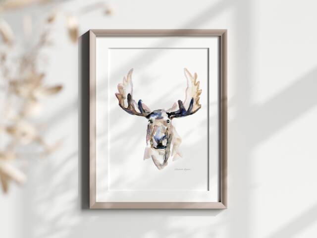 Moose Watercolor Painting Print - Animal Portrait Wall Art - image 1