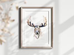 Moose Watercolor Painting Print - Animal Portrait Wall Art - thumbnail 1