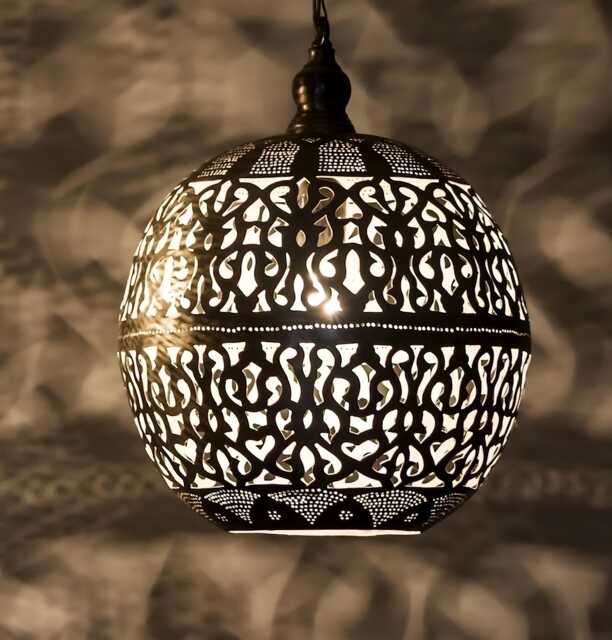 Moroccan Globe Pendant Lamp Silver Brass With Hand-Cut Pattern - image 1