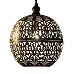 Moroccan Globe Pendant Lamp Silver Brass With Hand-Cut Pattern - thumbnail 2