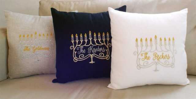 Personalized Menorah Pillow Cover, Hanuukah Family Pillow, Hanukkah Decoration, Gold & Silver, Embroidered Gift, Jewish Decor - image 1