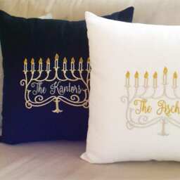 Personalized Menorah Pillow Cover, Hanuukah Family Pillow, Hanukkah Decoration, Gold & Silver, Embroidered Gift, Jewish Decor - thumbnail 2