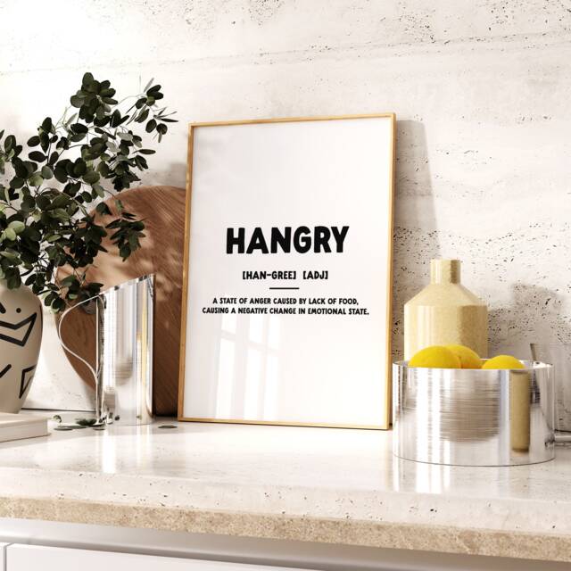 Hangry Definition Print - Dictionary Foodie Gift Food Lover Wall Art Kitchen Black & White - image 1