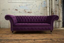 British Handmade Purple Velvet 3 Seater Chesterfield Sofa - thumbnail 1