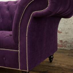British Handmade Purple Velvet 3 Seater Chesterfield Sofa - thumbnail 3