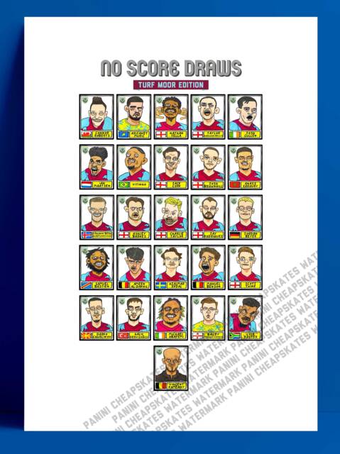 Burnley Vol 2 - No Score Draws Turf Moor Edition A3 Print Of 26 Wonky Panini-style Doodles Of Clarets 2022-23 Promotion-Winning Squad - image 1