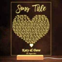 Script Heart Any Song Lyrics Personalised Music Gift Warm Led Lamp Night Light - Lyric Wedding