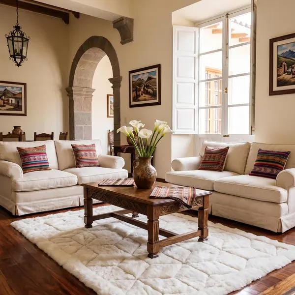 Baby Alpaca Fur Rug White Cubic Design. Handmade in Peru - image 1