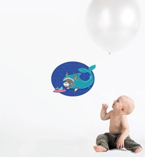 Shark Cat Wall Sticker Decal - Nursery Stickers, Animal Decals, Home Decor, Baby Room, Art, Girl, Boy