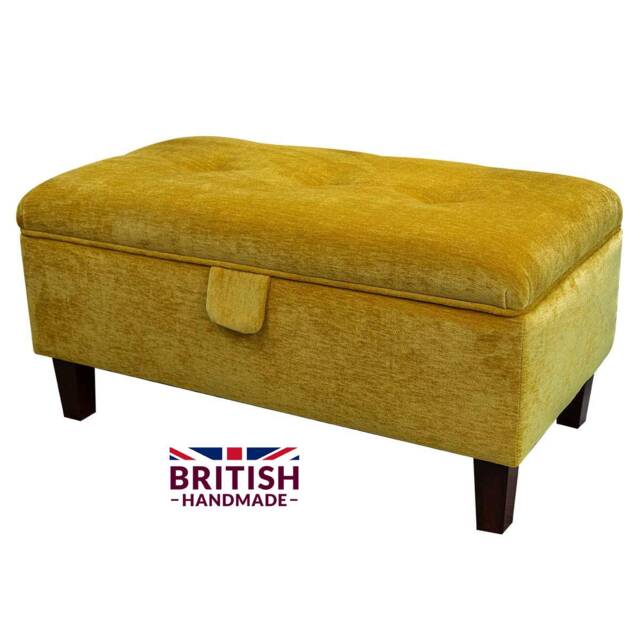 Handmade Velvet Storage Ottoman Gold Marl Fabric, Buttoned Lid - image 1