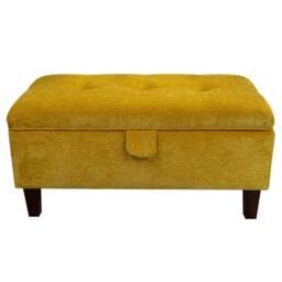 Handmade Velvet Storage Ottoman Gold Marl Fabric, Buttoned Lid - thumbnail 3
