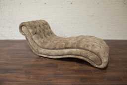 Mink Velvet Fabric Chesterfield Chaise Lounge Chair, British Handmade - thumbnail 1