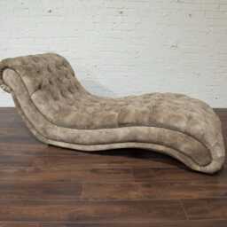 Mink Velvet Fabric Chesterfield Chaise Lounge Chair, British Handmade - thumbnail 4