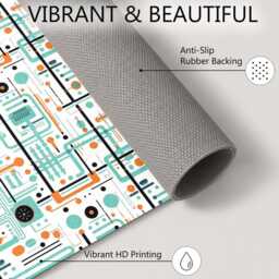 Teal Orange Navy Retro Circuit Pattern Rug Non-Slip Soft Area Carpet Bedroom Living Room Hallway Mat Decor - Made in UK - thumbnail 4