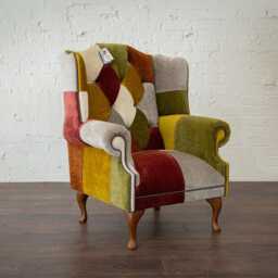 Multicoloured Velvet Patchwork Chesterfield Wingback Chair, High Back Fireside Armchair, British Handmade - thumbnail 2