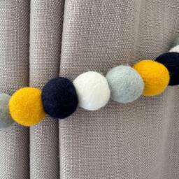 Mustard & Grey Felt Ball Curtain Tie Backs - Pom Hold Custom Ties Nursery Decor Baby Gift Colourful Pull - thumbnail 3