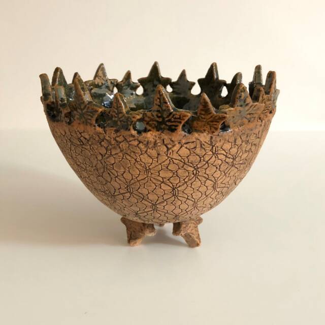 Decorative Rustic Pottery Bonsai Pot For Centerpiece, Emerald Leaves Bowl Planter, Textured Ceramic Flower Pot, Host Gift, New Home Gift - image 1