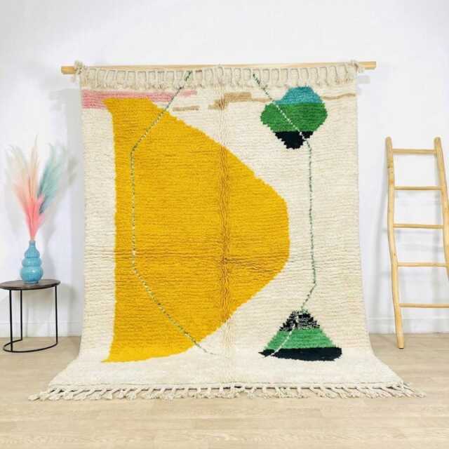 White Yellow Abstract Moroccan Shag Rug - Modern Boho Berber Carpet Large Area Handmade Wool Decor - image 1