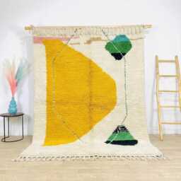 White Yellow Abstract Moroccan Shag Rug - Modern Boho Berber Carpet Large Area Handmade Wool Decor - thumbnail 1