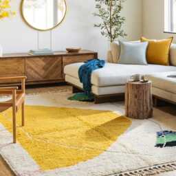 White Yellow Abstract Moroccan Shag Rug - Modern Boho Berber Carpet Large Area Handmade Wool Decor - thumbnail 3