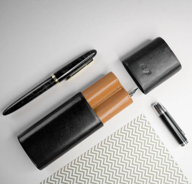 Personalized Pen Case, Fountain Case For Him, Leather Pencil Minimalist Pen Holder Birthday Gift Men, 2 Case - image 1