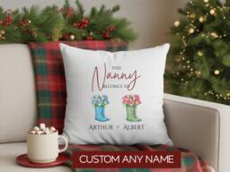 Personalised This Nanny Belongs To Cushion, Wellie Boots, Nana Christmas Gift, Present From Grandchildren, Nan, Grandkids - thumbnail 1