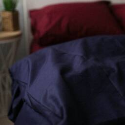 Cotton Bedding Set Of 5 Pieces in Wine Red & Blue. Flat Sheet, Fitted Duvet Cover + 2 Pillowcases. Twin Full Queen Au Eu Bed Linen - thumbnail 3