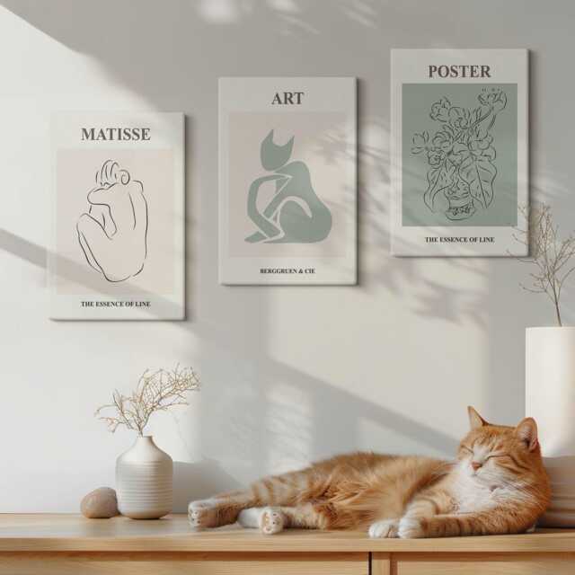 Canvas Art Set Of 3 - Posters in Shades Beige & Green By Henri Matisse, Photo Print, Artwork Wall Decor - image 1