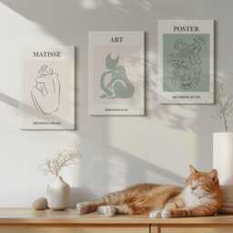 Canvas Art Set Of 3 - Posters in Shades Beige & Green By Henri Matisse, Photo Print, Artwork Wall Decor - thumbnail 1