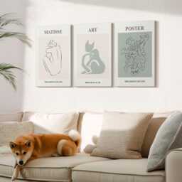 Canvas Art Set Of 3 - Posters in Shades Beige & Green By Henri Matisse, Photo Print, Artwork Wall Decor - thumbnail 2