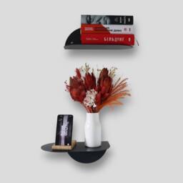 Black Metal Wall Shelves Set Of 2, Modern Floating For Home Office, Small Mounted Bookshelves, Minimalistic Decor - thumbnail 1