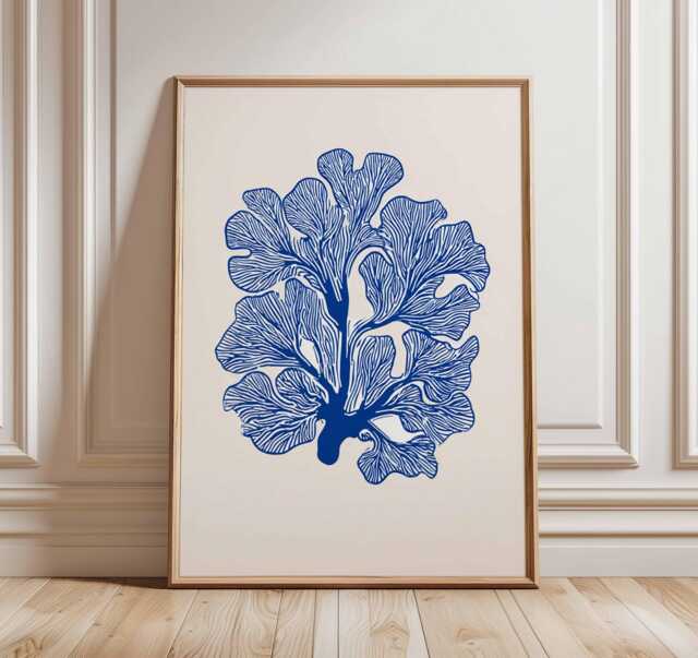 Blue Botanical Wall Art Print, Minimalist Plant Poster, Modern Nature Illustration, Abstract Decor - image 1