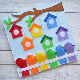 Felt Quiet Book Page Montessori Sensory Toy, Birds & Colors - thumbnail 2